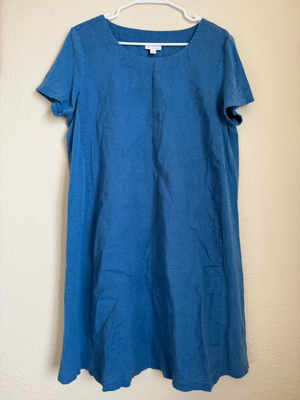 Pure Jill Blue Linen Blend Cap Short Sleeve Midi Dress